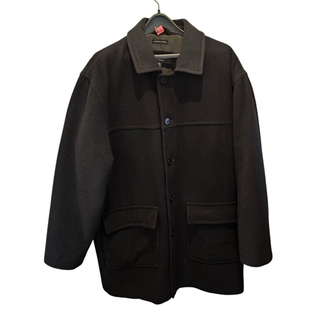 Y2K Mens XL Black Italian Wool Blend Peacoat Black Long Old Money Classic